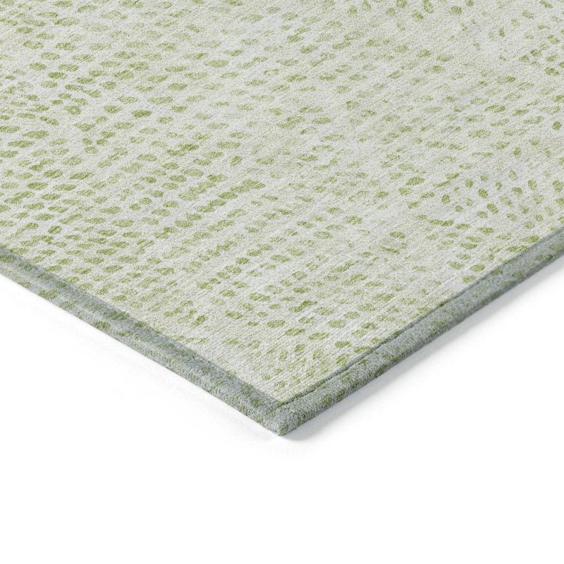 3' X 5' Artichoke Green And Ivory Geometric Washable Indoor Outdoor Area Rug