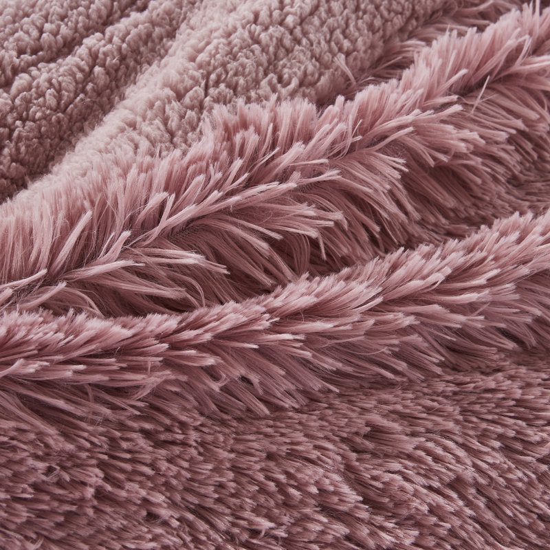 Long jeté en imitation fourrure de type sherpa à poil long très élégant Shaggy, l 50 po x L 65 po, Rose poudré