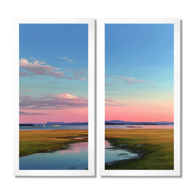 «Summer Sunrise Meadows In Canada - Vancouver, impressions sur toile, paysage urbain rose, ensemble de 2