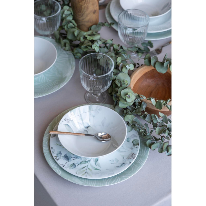 Elegant 24-Piece Dinner Set, 100% Porcelain | Includes 6 Service Plates (10.6 in), 6 Dinner Plates (9.1 in), 6 Dessert Plates (8.3 in), 6 Bowls (5.9 in) | Dishwasher & Microwave Safe, Perfect for Family Gatherings & Entertaining
