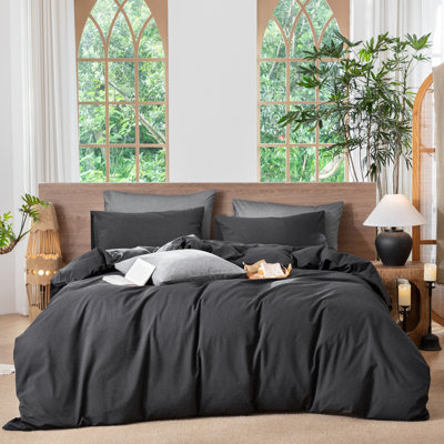 Ensemble de housse de couette à rayures 100% coton lavé MooMee