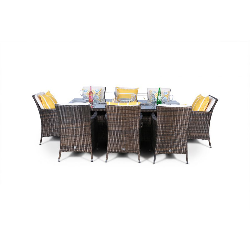 Parrish 8 - Person Wicker Patio Dining Set with Rectangular Table , Cushions Included, Beige, Brown