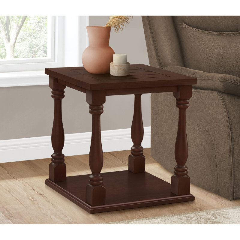 Table d'appoint, 2 niveaux, table de bout, table d'appoint, carré, table de chevet, chambre à coucher, lampe, placage brun, traditionnel
