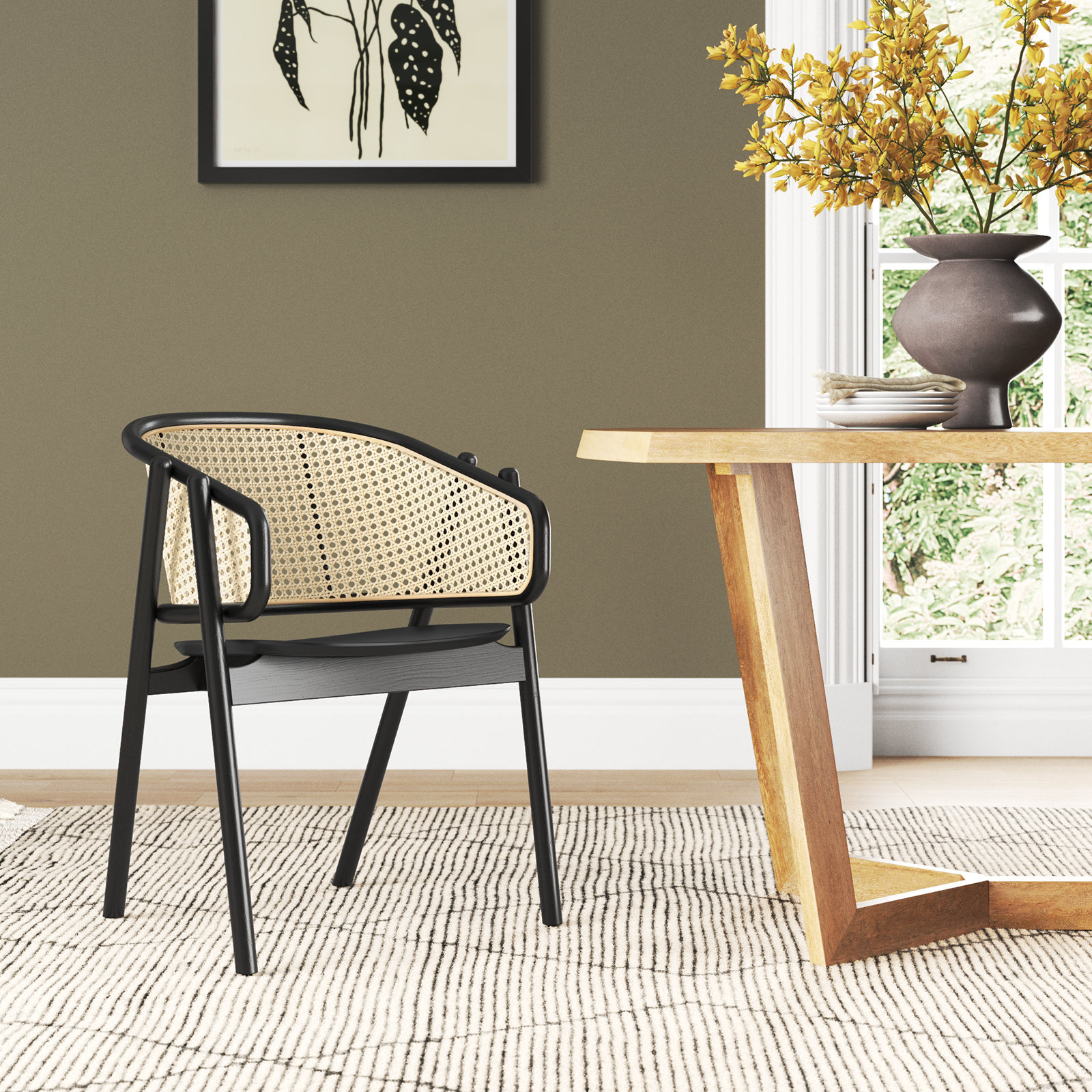 Caraline Dining Armchair, Black/Natural