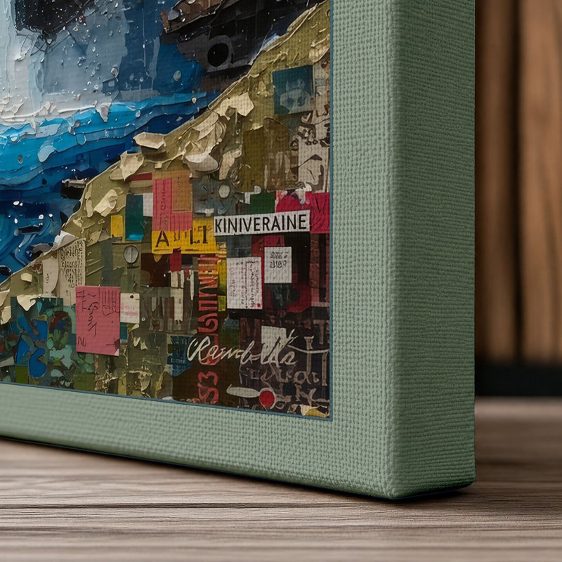 Waterfall in Wilderness Boho - Wrapped Canvas, 36x24 - 91.4 x 61.0 cm, Sage Border