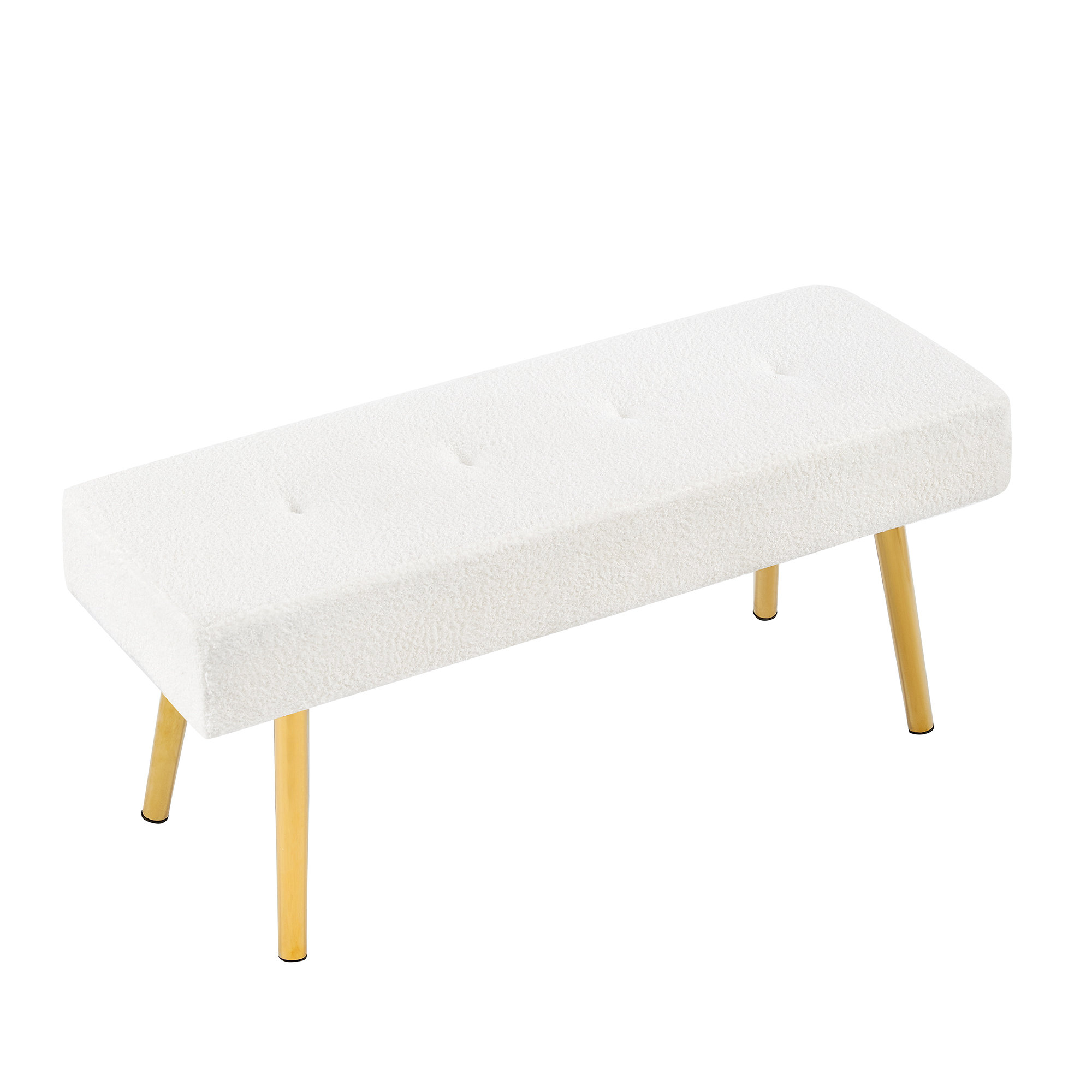 55 White End of Bed Bench, Modern Faux Fur Upholstered Ottoman Bench Seat  with Gold Legs, Fuzzy Long Bench for Bedroom Living Room Foyer Indoor