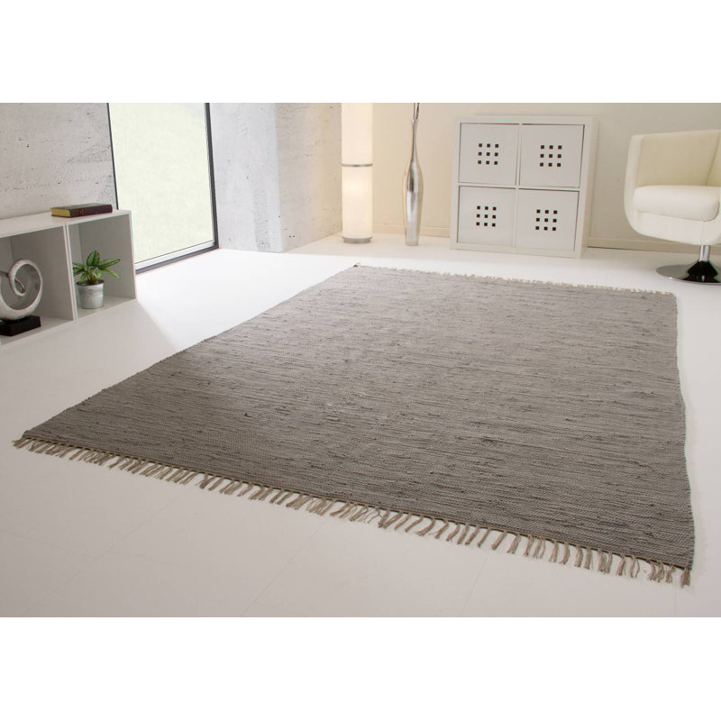 Handcrafted Benji Rug in Cotton, Grey, Rectangular 60 x 120 cm