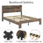 Base de lit plateforme en bois pour grand lit avec tête de lit à DEL et rangement 2 ports, scénario de fonction silencieuse, pas de sommier nécessaire, étape d'installation simple, grand nombre de sous-vêtements, fonctionnement, configuration, pièce, foncé