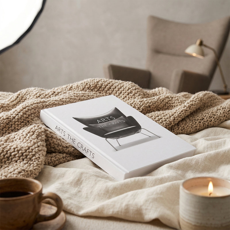 Grand livre décoratif blanc avec de vraies pages imprimées, livre relié