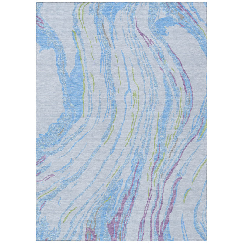 Sky Blue Synthetic Flat Woven Washable 10' x 14' Rug