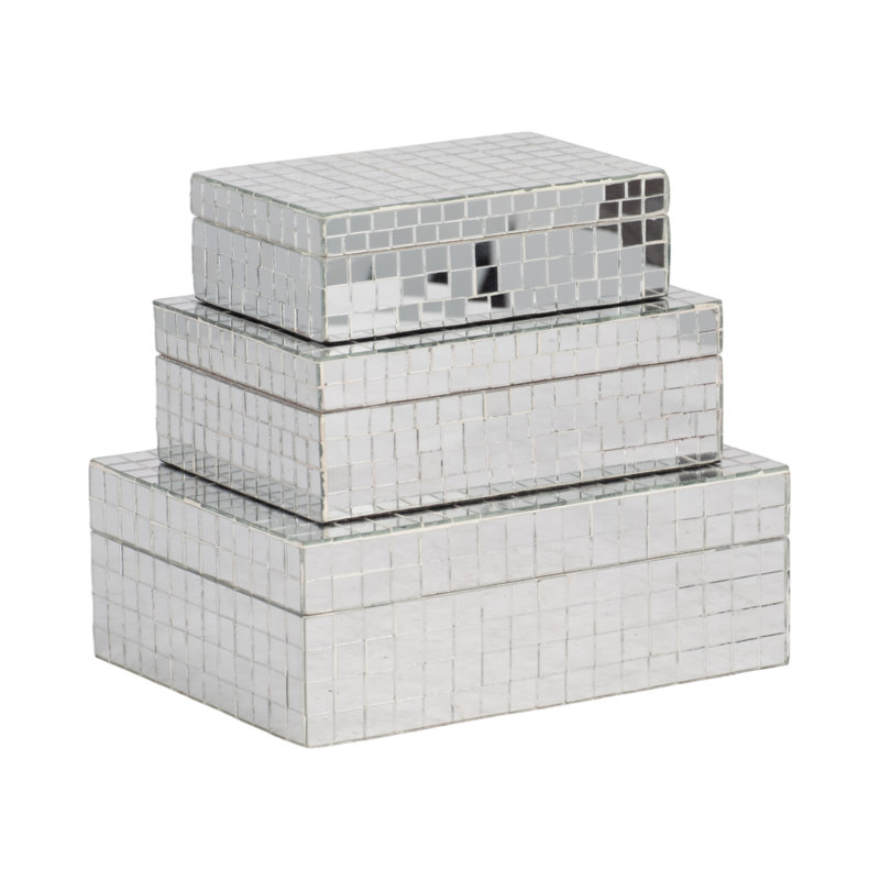 Set Of 3 6/7/9" Mosaic Boxes, Silver