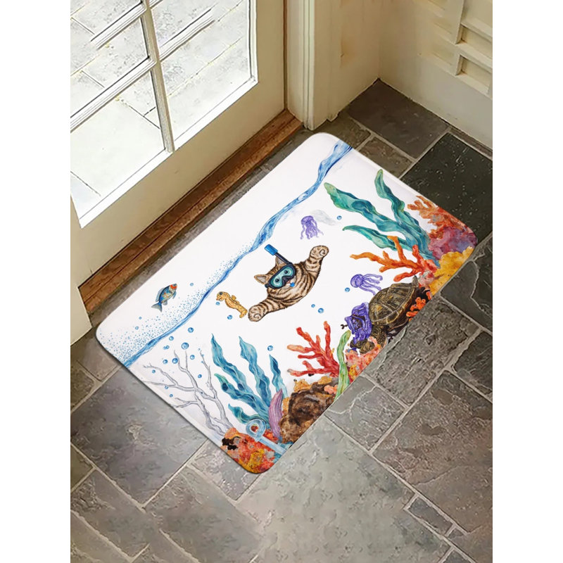 Underwater Cat Diving Bath Rug, 16 X 24