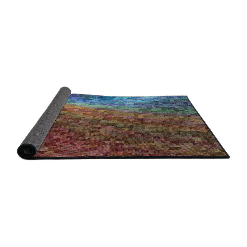Tapis bleu/brun à motifs, Rond 7 pi