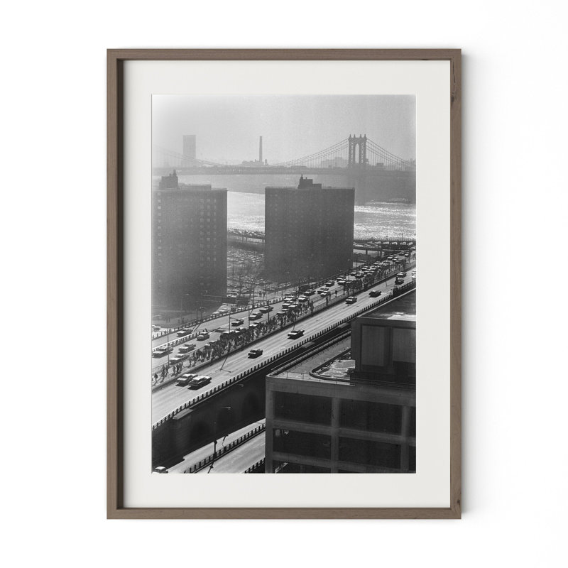 Brooklyn Bridge Print by Barbara Alper, W 30" x H 40", Rustic Walnut