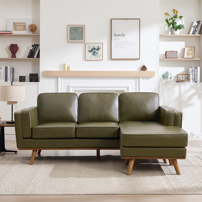 Canapé modulaire réversible l 84 po avec méridienne Inayat, Similicuir vert olive