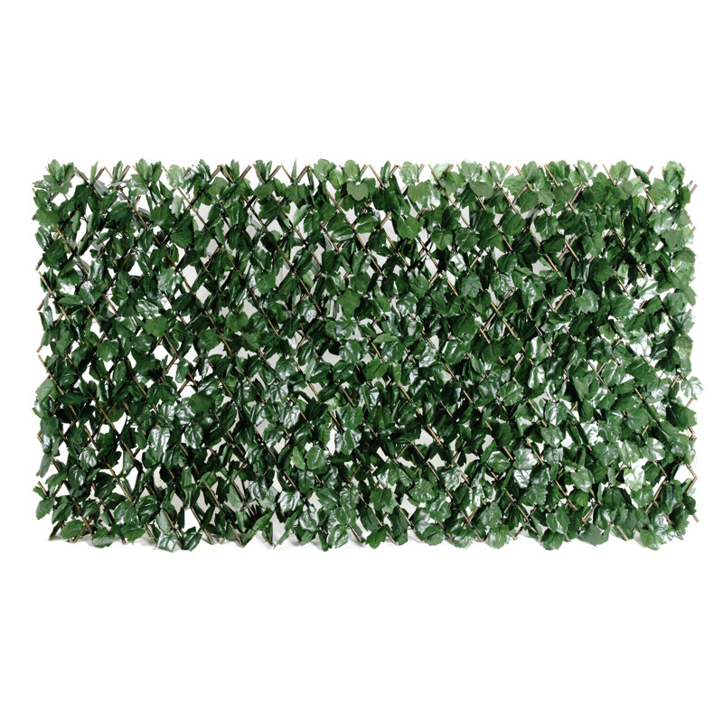 Double-Sided Expandable Faux Hedge Artificial Ivy Privacy Fence Panel with Real Wood Trellis