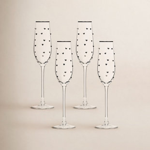 10 Strawberry Street Charming Heart Glassware, Flute (Set of 4)