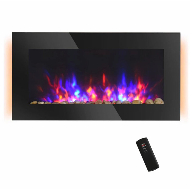 Foyer électrique mural avec effet de flamme réaliste, lumière de fond 7 couleurs et chauffage réglable pour une ambiance chaleureuse