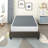 Queen Size High Profile Metal Mattress Foundation, 8.5 Inch Black Metal Frame With White Textured Polyester Fabric Cover, 12 Slat Support System-black + Metal + Bedroom-2127933984