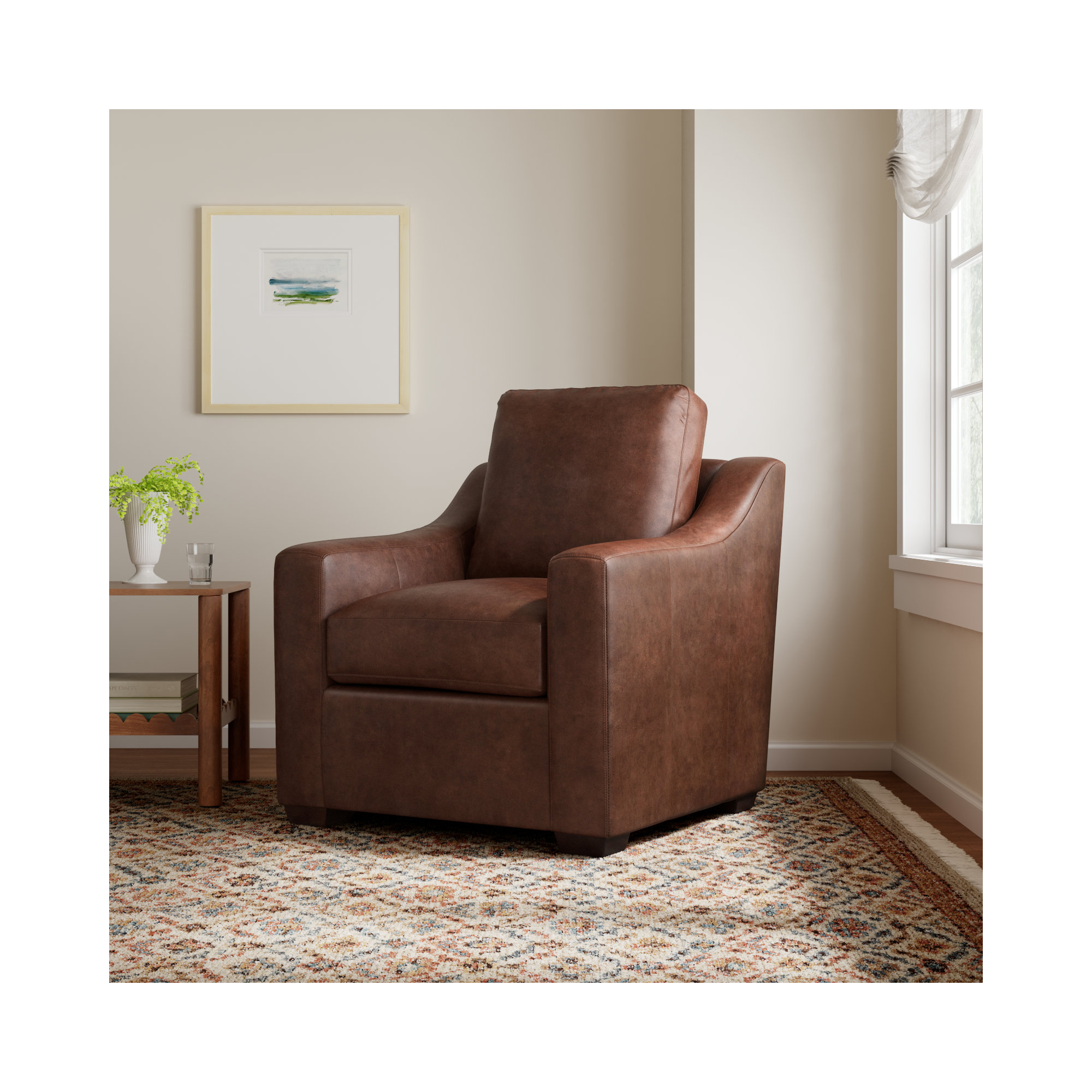 Cranbrook Upholstered Armchair, Bistro Rustic Genuine Leather