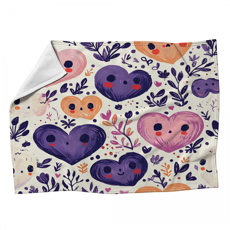 Botanical Fleece Throw Blanket - Graphics Throws for Sofas or Beds, 80'' L x 60'' W, Hearts