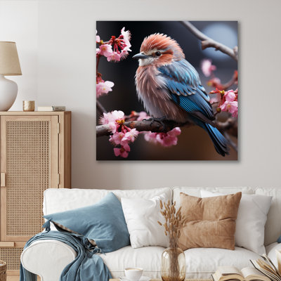 «Pink Bird In Winter Charm I», art mural oiseau