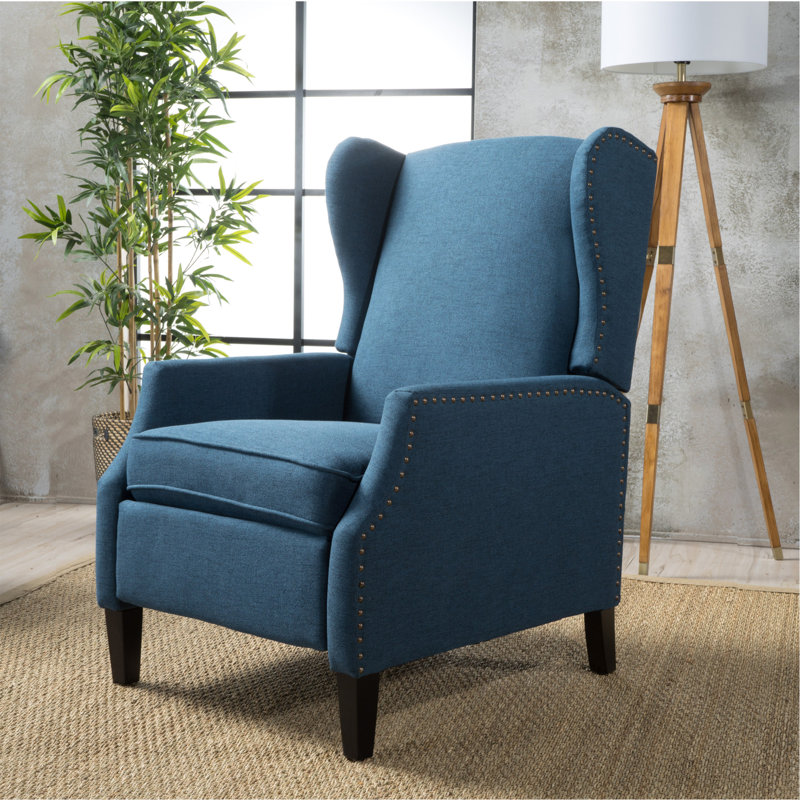 Comfortable Recliner With Studded Border For Home Decoration, Navy Blue