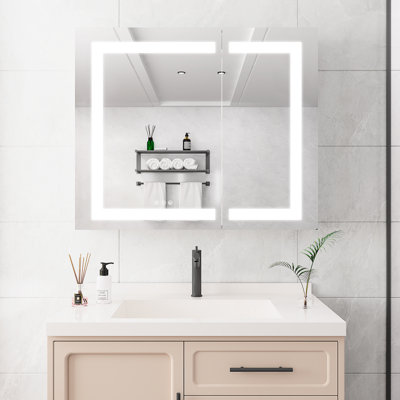 36x30 Inch Bathroom Cabinet With Fog Mirror - Led Vanity , Double Doors, 3000k 6000k Brightness Control, Storage Medicine Door Plenteous Area And Colour Temperature Adjustable Touch Button