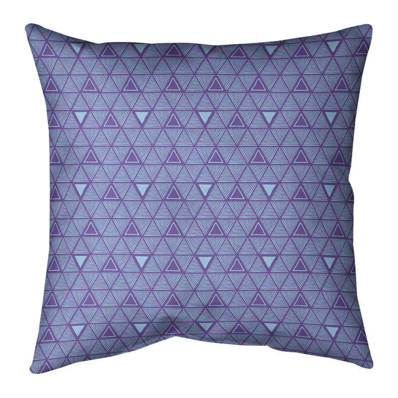 Coussin décoratif intérieur / extérieur dessiné à la main Triangles, 16 po x 16 po, Mauve/bleu sarcelle, Polyester filé