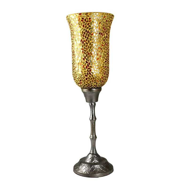 22'' H Glass Tabletop Hurricane, Silver