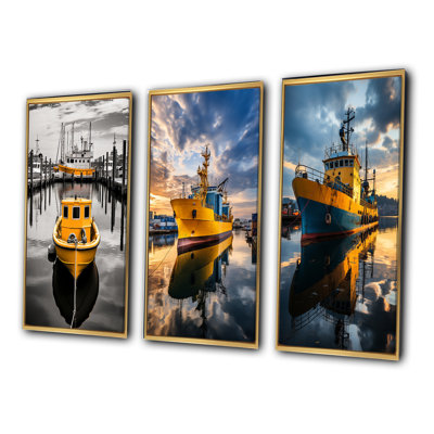«Port Wharf Reflections», 3 pièces sur toile