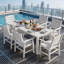 Ensemble de salle à manger d'extérieur toutes saisons 7 pièces, ensemble de salle à manger d'extérieur avec trou pour parasol et structure en aluminium Ensemble de salle à manger d'extérieur moderne pour 6 personnes pour cour arrière / porche / terrasse, 1 table, 6 chaises, blanc-123192665