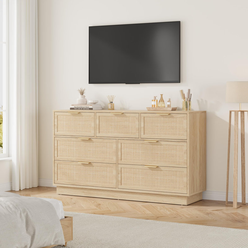 Commode et meuble télé 7 tiroirs Natural, Jaune