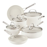 Kitchenaid Hard Anodized Ceramic Nonstick Cookware Pots And Pans Set, 10 Piece, Porcelain White