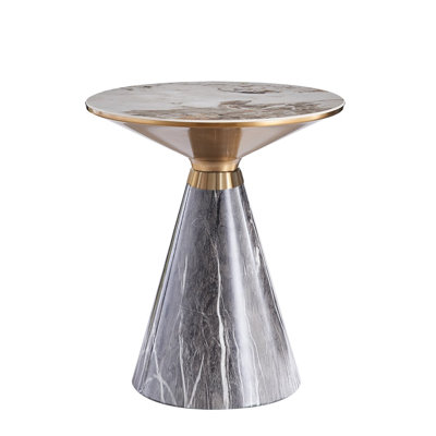 Sculra Modern 22" Gray & Gold Pedestal End Table With Sintered Stone Top