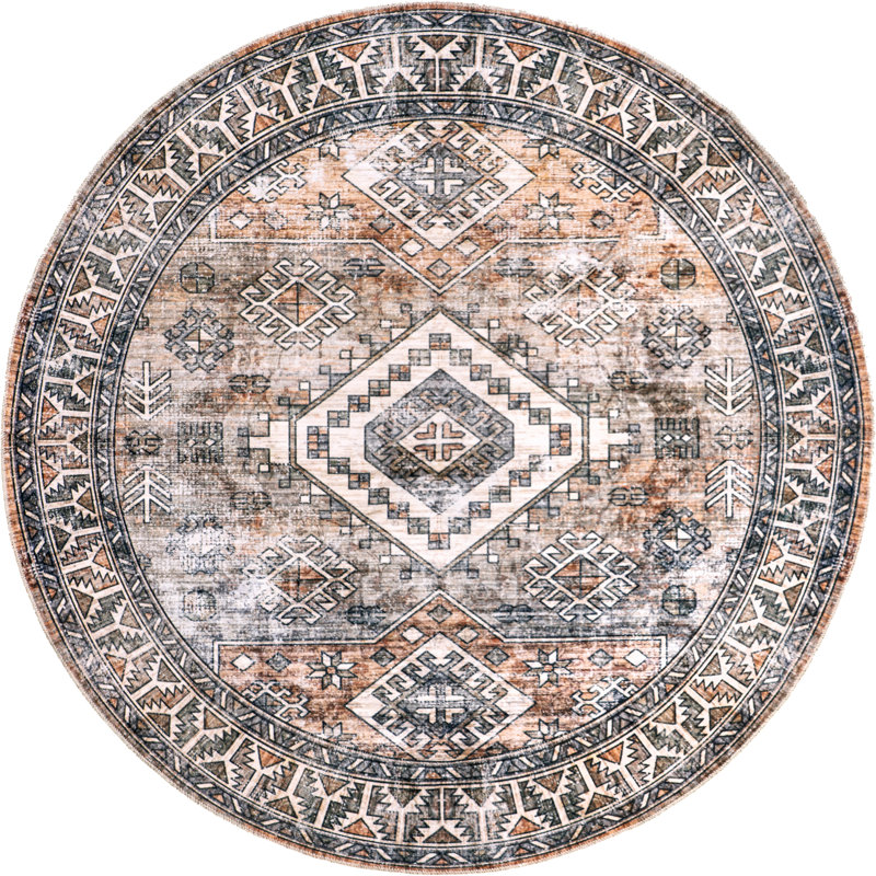 Bowie SpinClean Machine Washable Tribal Pattern Area Rug, Round 8'