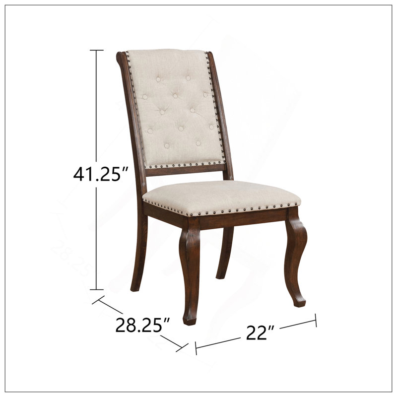 Ensemble de 2 chaises de salle à manger rembourrées en tissu crème avec finition Java antique et dossier capitonné pour un confort élégant