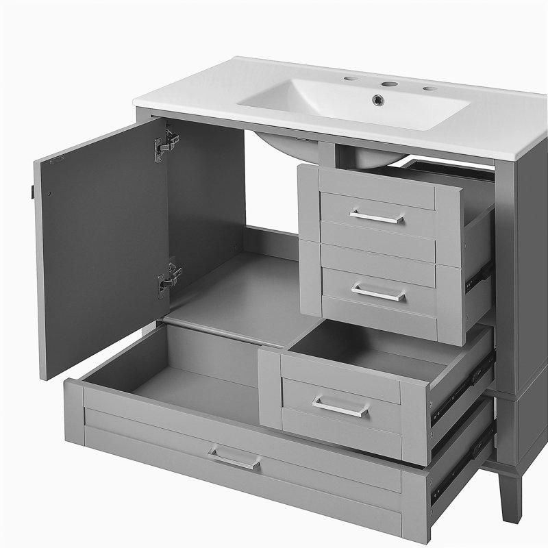 Armoire de rangement moderne de 36 po avec cadre en pin massif, 1 porte à fermeture douce et 3 tiroirs, armoire de rangement moderne