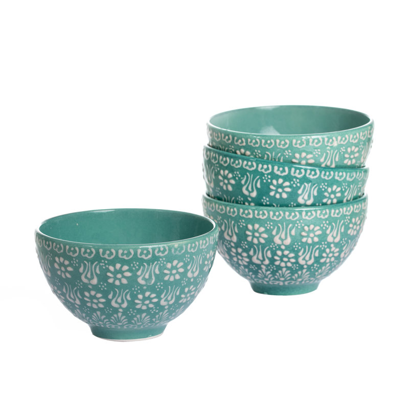 Hand Painted Ceramic Handmade Ceramic Rice Bowl, Green/White