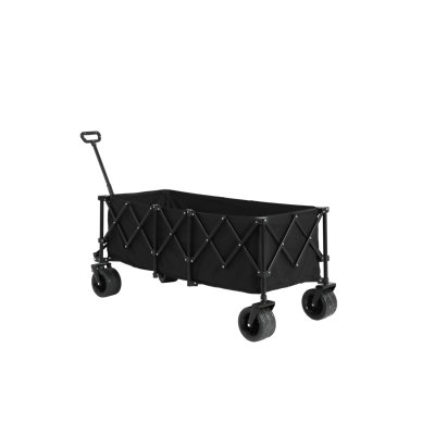 Foldable Extended Wagon with 220lbs Weight Capacity, Heavy Duty 300L Folding Utility Garden Cart with Big All-Terrain Beach Wheels & Drink Holders. Blue