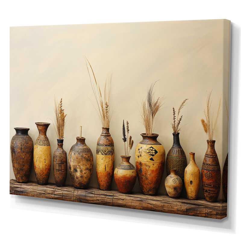 Art mural brun, formation de poterie minimaliste, Toile tendue, H 34 po x l 44 po x P 1,5 po