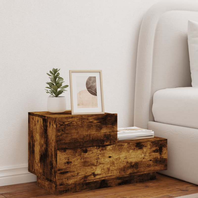 Brigett 36cm W Engineered Wood Bedside Table, Smoked Oak