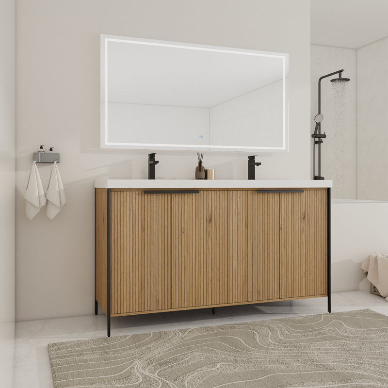 60'' Double Bathroom Vanity with Resin Top