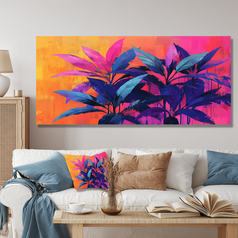 Décoration murale électrique Jungle électrique en couleurs néon Pop Art II - Plantes, 34" H x 44" W, Toile tendue