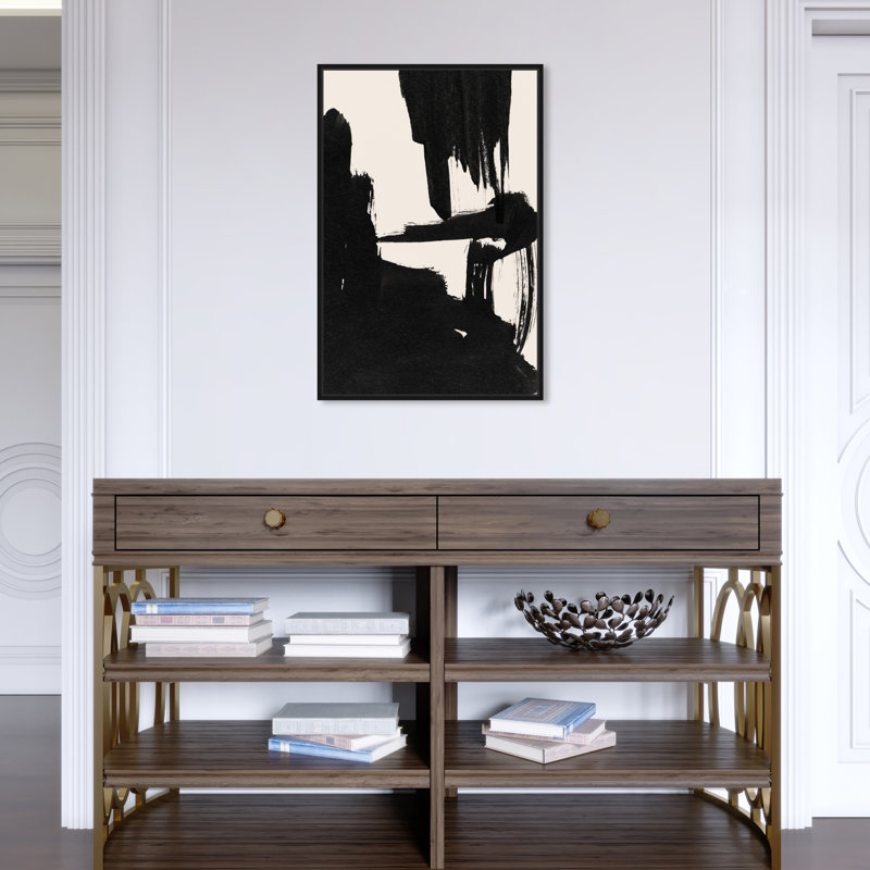 Abstrait noir et blanc à coups de pinceau par Oliver Gal - reproduction sur toile flottante, H 25 po x l 17 po, Noir