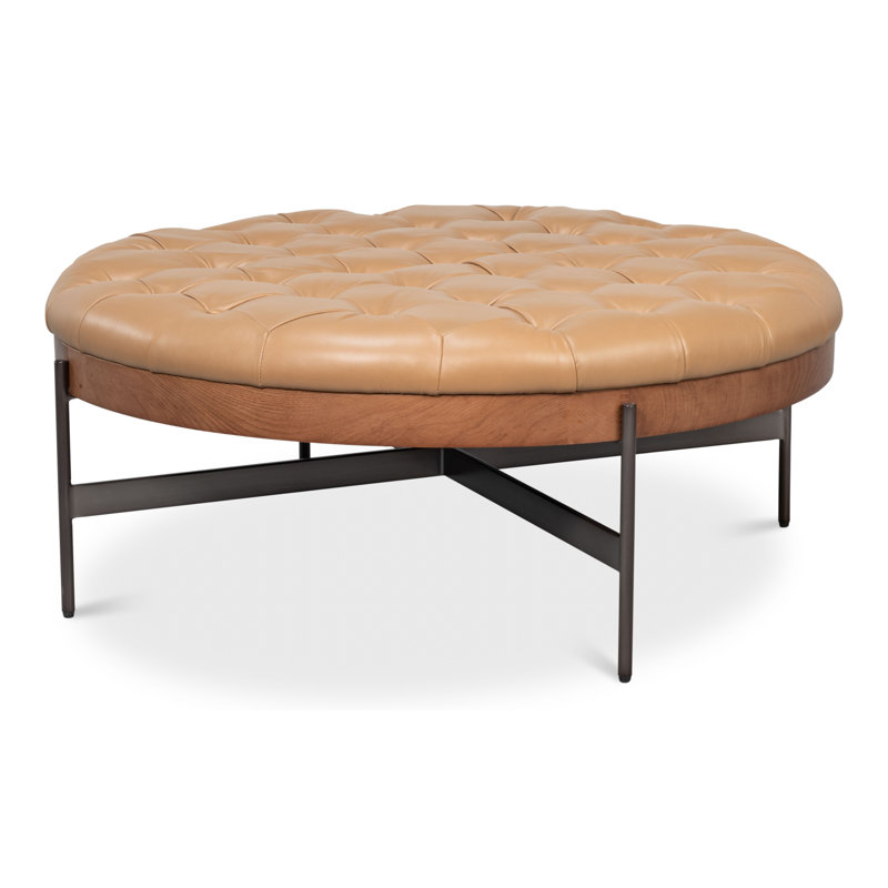 Corbet Round Ottoman, Caramel Brown