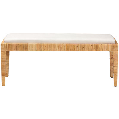 Pieds fuselés, banc bohémien moderne à siège rectangulaire, structure en bois, ornements tissés, rembourrage en mousse et tissu recouvert de tissu, brun blanc, largeur 48 po, hauteur 20,1 po, profondeur 15,7 po, siège 24,2 lb