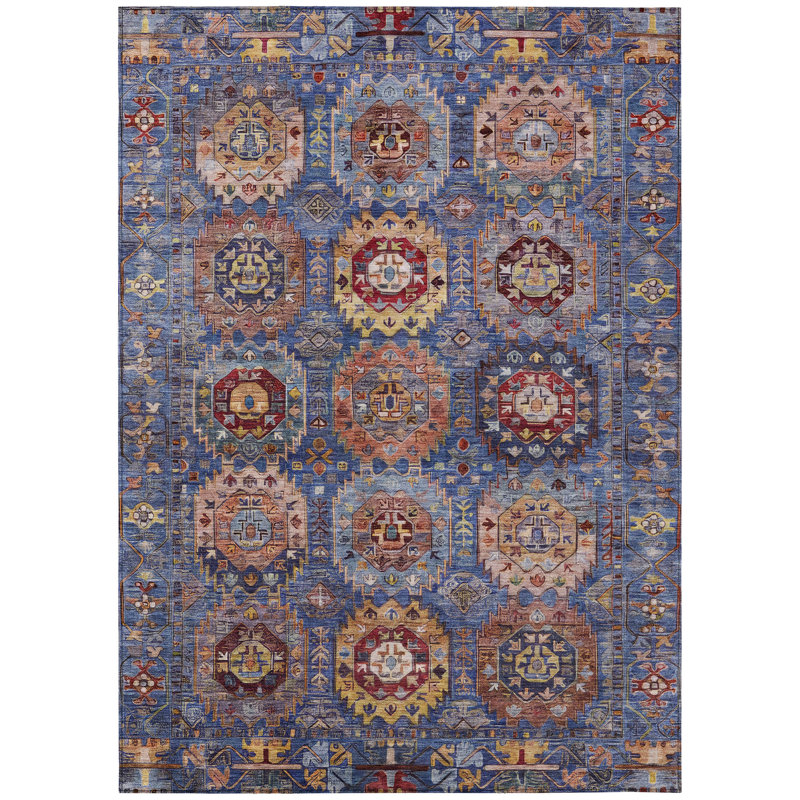 Machine Washable Indoor/Outdoor Xhevrie Denim Rug, Rectangle 10' x 14'