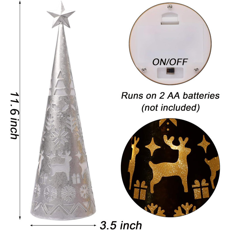 The Holiday Aisle® 11.6 Inch Lighted Christmas Table Decorations With Star,  Cone Shaped 10 LED Lights Battery Operated, Indoor Xmas Holiday Wedding  Party Tabletop Desk Ornament, 2 Pack (Gold, Silver)
