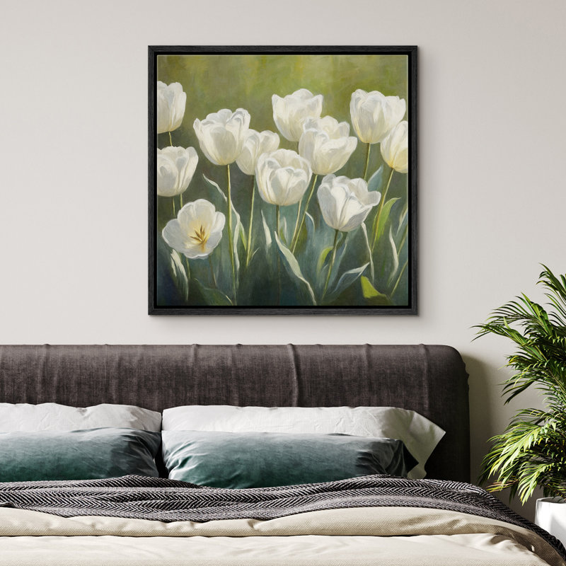 Reproduction d'art sur toile encadrée - œuvre d'art botanique florale rétro pour le décor du salon, H 24 po x l 24 po, Noir